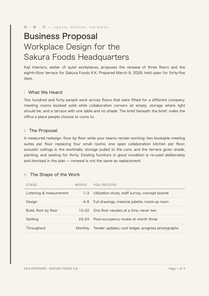 Japandi minimalist business proposal